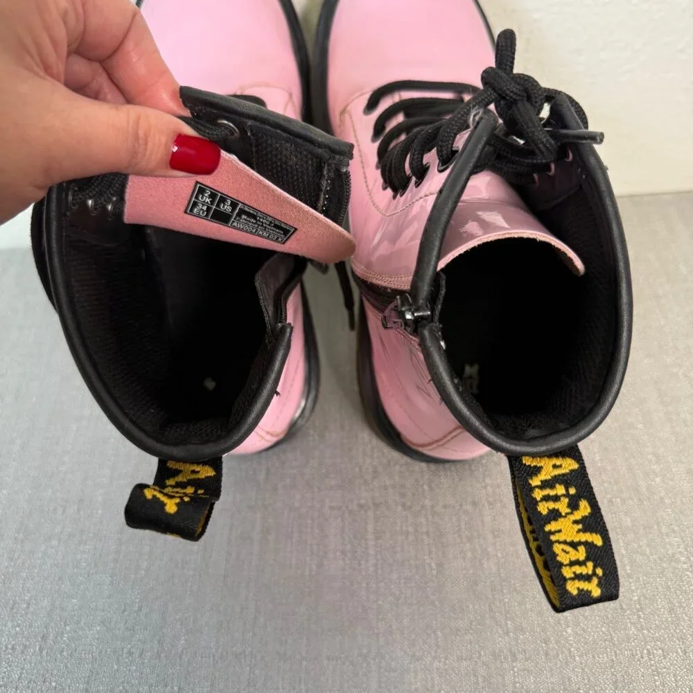 Dr. Martens 1460 J Pale Pink Patent Leather Lace Up Side Zip Boots Girls 3